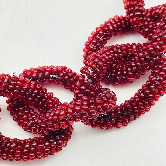 TALBOTS Red Beaded Chunky Chain Necklace Gunmetal Statement Classic Career LARP - Picture 3 of 8